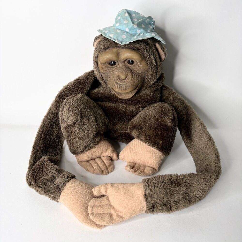 Vintage Hosung Chimpanzee Monkey Chimp Realistic Hand Puppet Flocked Face Squeak